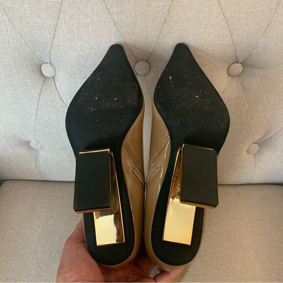 Jeffrey Campbell Compass Tan Patent and Gold Heel Pointed Toe Boots Size 5 - Picture 9 of 10